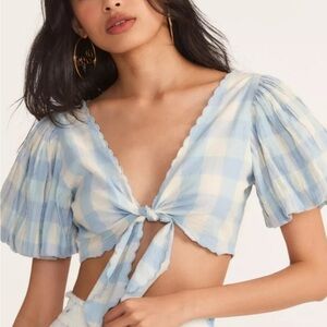 LoveShackFancy Hanover White blue check Top